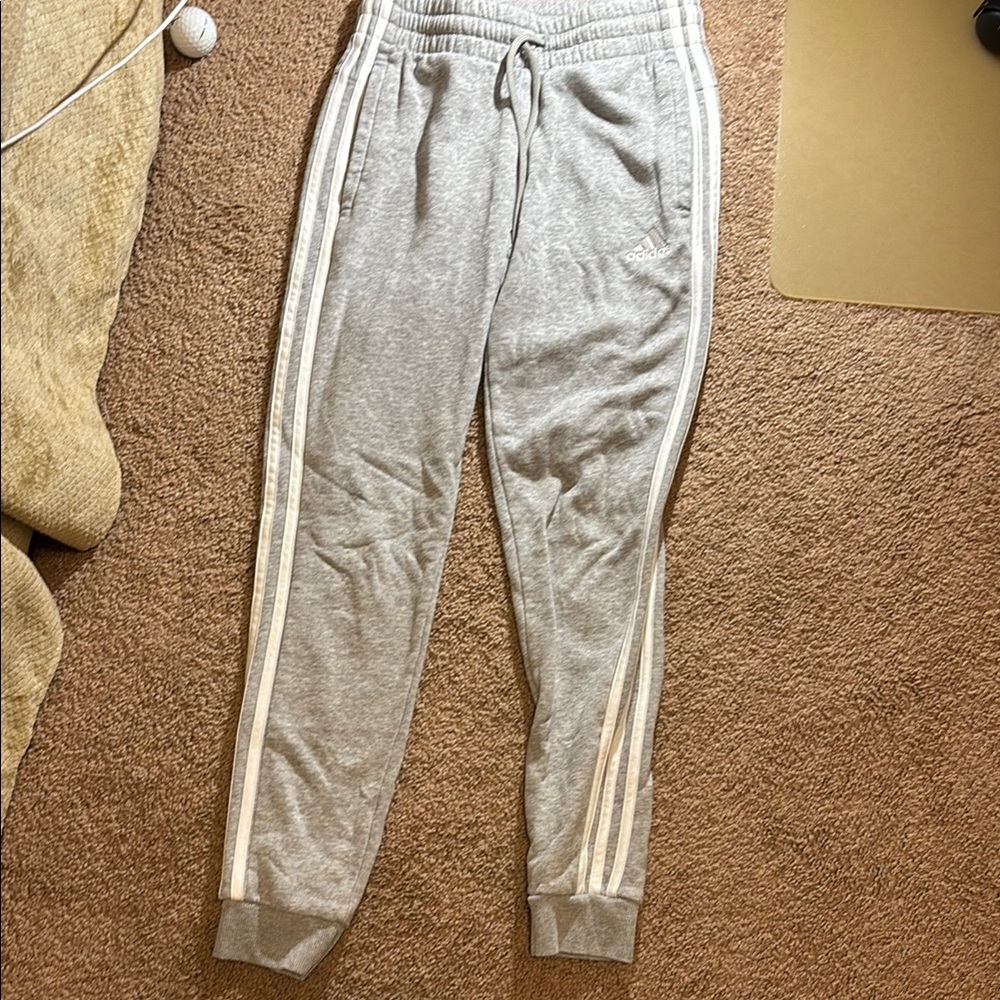 Adidas Gray Sweatpants with Signature Stripes